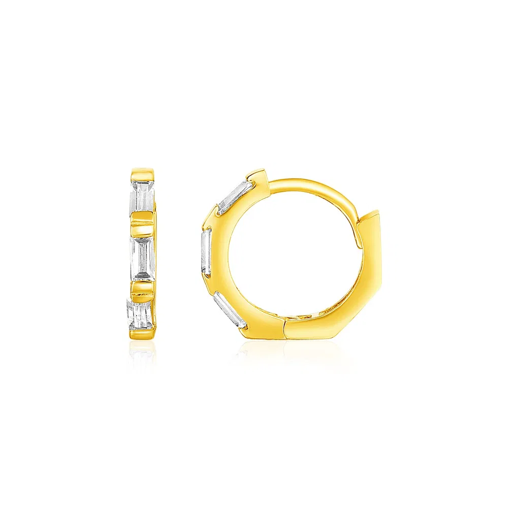 14 Karat Gelbgold Kleine Oktagonal Hoop Ohrringe mit Kubik Zirkonien