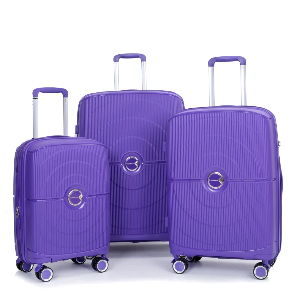 Erweiterbarer Hardshell Koffer Doppelspinner-Räder PP Gepäckset Leichtgewicht Langlebiger Koffer mit TSA-Lock, 3 - teilige Set (20 / 24 / 28), Purple
