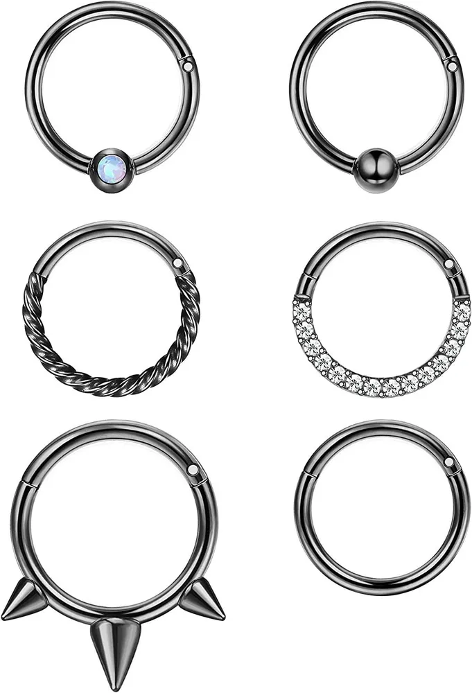 6pcs 16G Septum Ring Knorpel Hoop Ohrringe für Frauen Männer Edelstahl Nasenringe Daith Tragus Helix Ohrringe Hinge Clicker Ringe CZ Opal Piercing 8mm 10mm