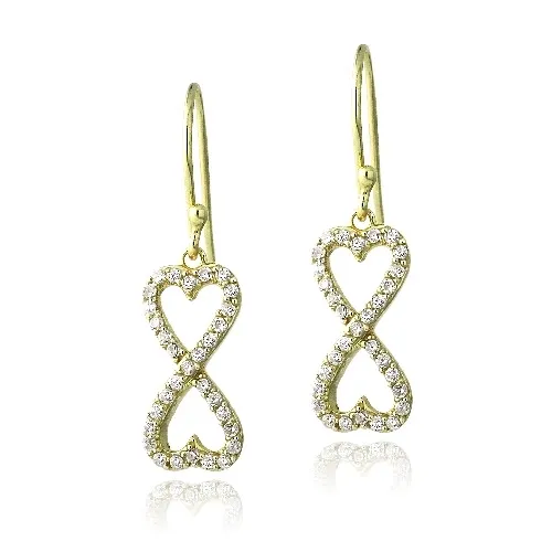 Goldton über Sterling Silber CZ Infinity Hearts Dangle Ohrringe