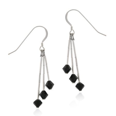 Sterling Silber Echtes Schwarzes Swarovski Elemente Drop Ohrringe