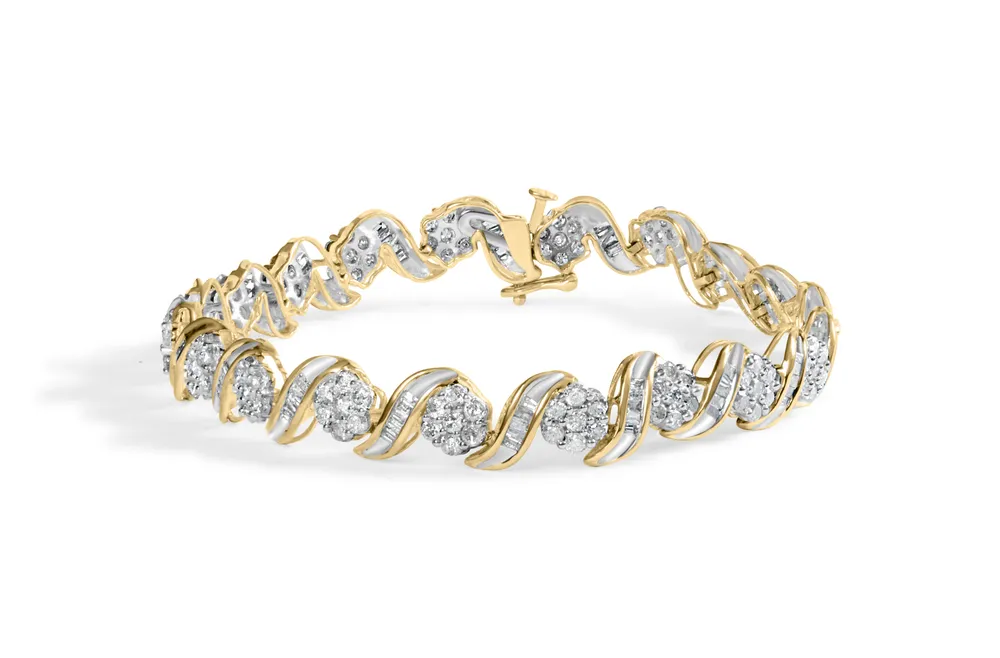 10 Karat Gelbgold 4,00 Cttw Diamant Floral Design Spiral Link 7,50