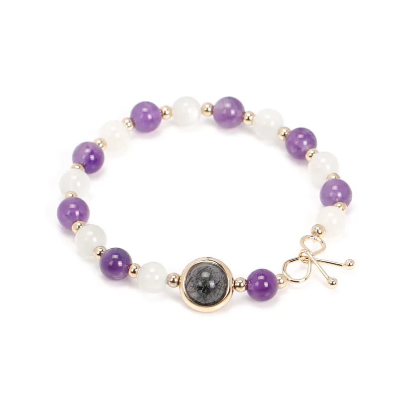 Natürliche Edelstein-Armband, Purple Amethyst Perlen Edelstein Stretchy Armband