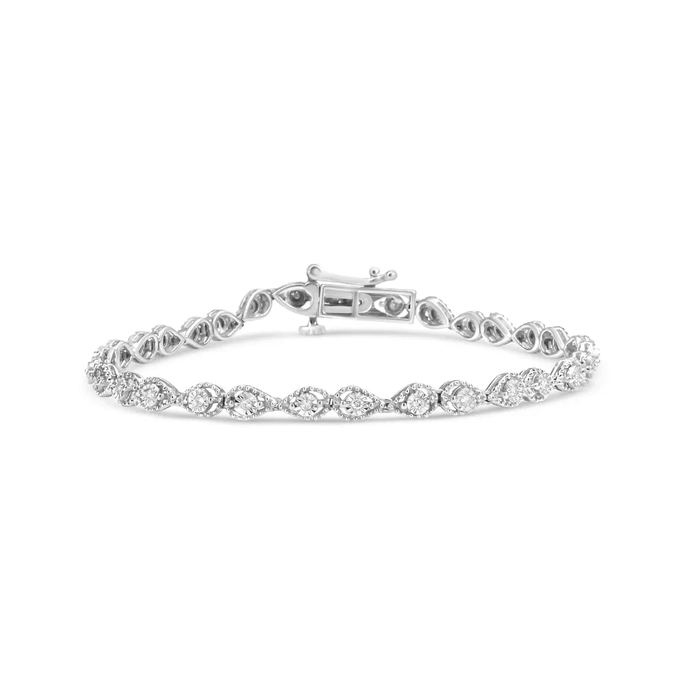 .925 Sterling Silber 1 / 4 Cttw Diamant Beaded Marquise Shape Link Armband (I-J Farbe, I1 - I2 Klarheit) - Größe 7,25