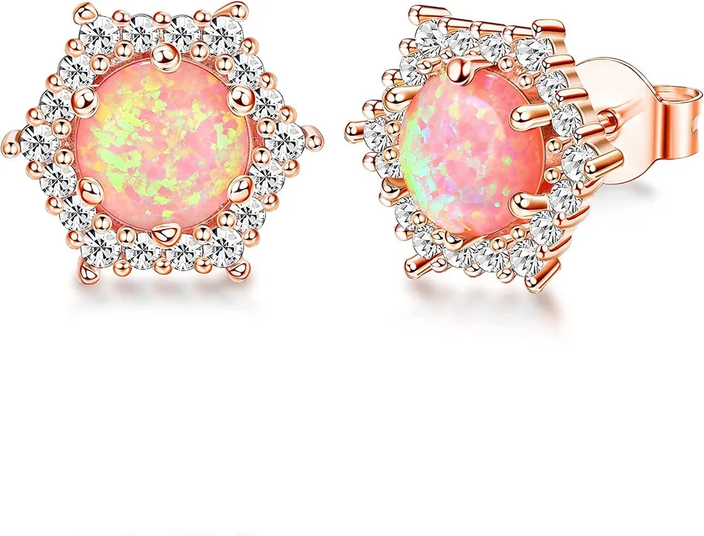 Opal Stud Ohrringe für Frauen 6mm Opal und Kubik Zirkonia Halo Stud Ohrringe Statement Ohrringe Oktober Geburtsstein Ohrringe