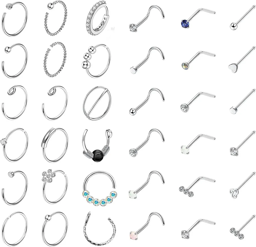Nasenringe Schleife Chirurgische Edelstahl L Knochen Schraube geformte Nasenringe Studs hypoallergene Nasenloch Nasen Piercing für Frauen Männer