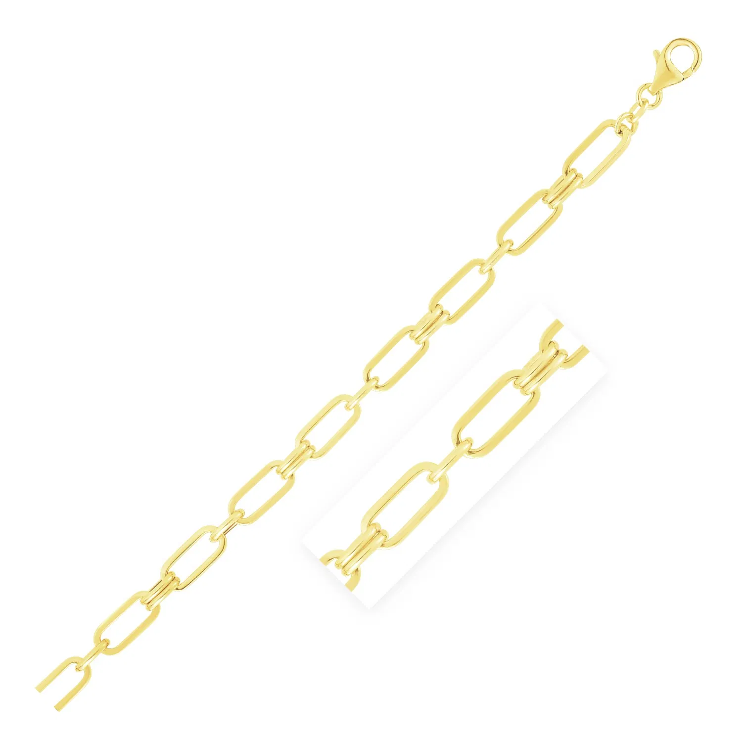 14 Karat Gelbgold High Polish Paperclip Rondel Link Chain Armband