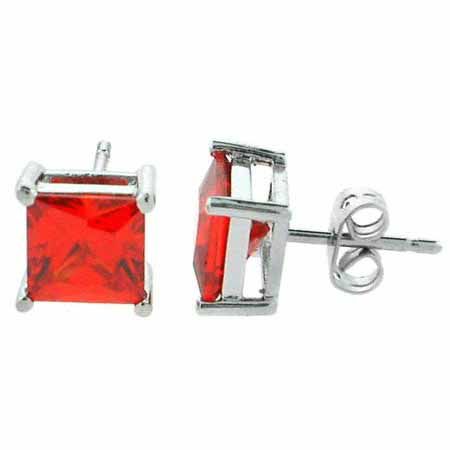 Sterling Silber Orange cz Square Stud Ohrringe