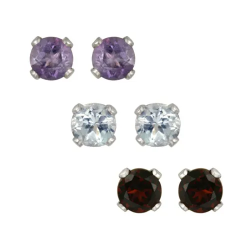 Sterling Silber 3mm Amethyst, Blau-Topaz, Garnet-Stick - Ohrringe Set