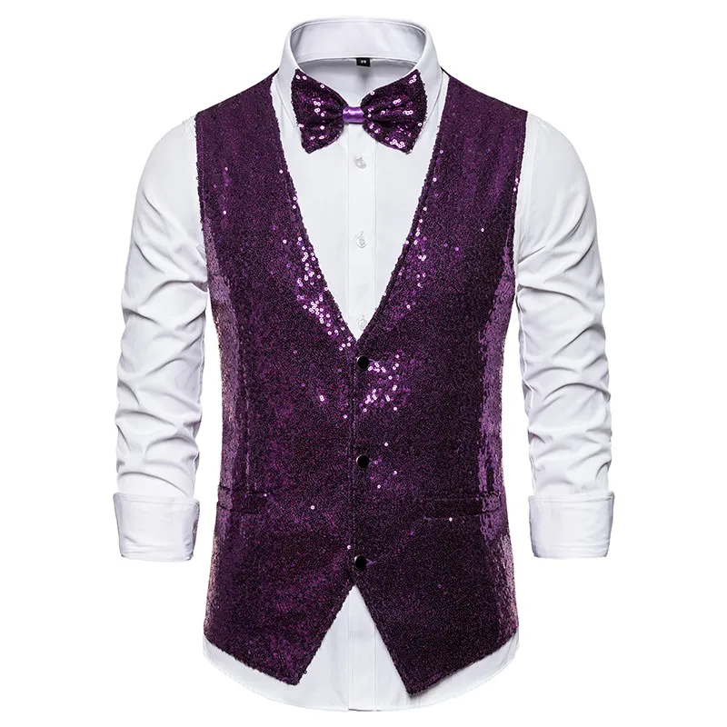 Herren Bühne Kostüme kleine Sequin Anzug Westen Purpur Weste für Party Disco Club Hochzeit