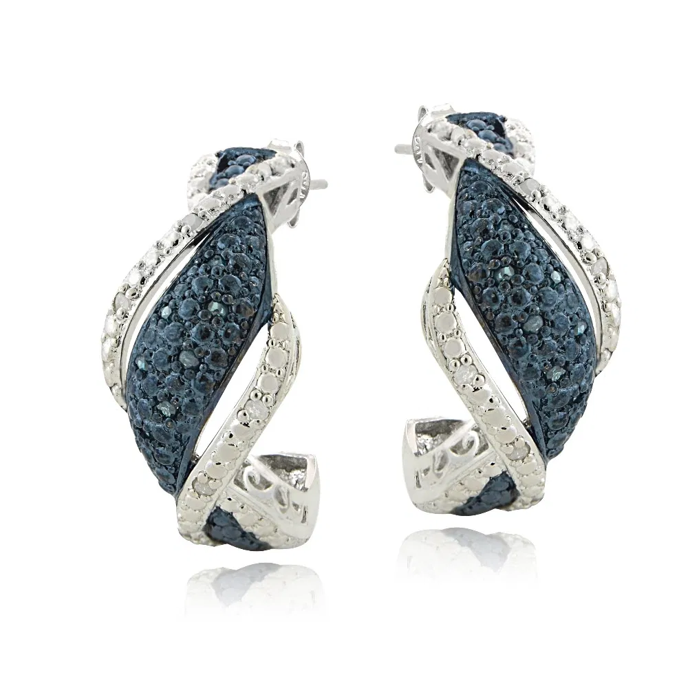 1 / 4 Ct Blau & Weiß Diamond Twist Half Hoop Ohrringe
