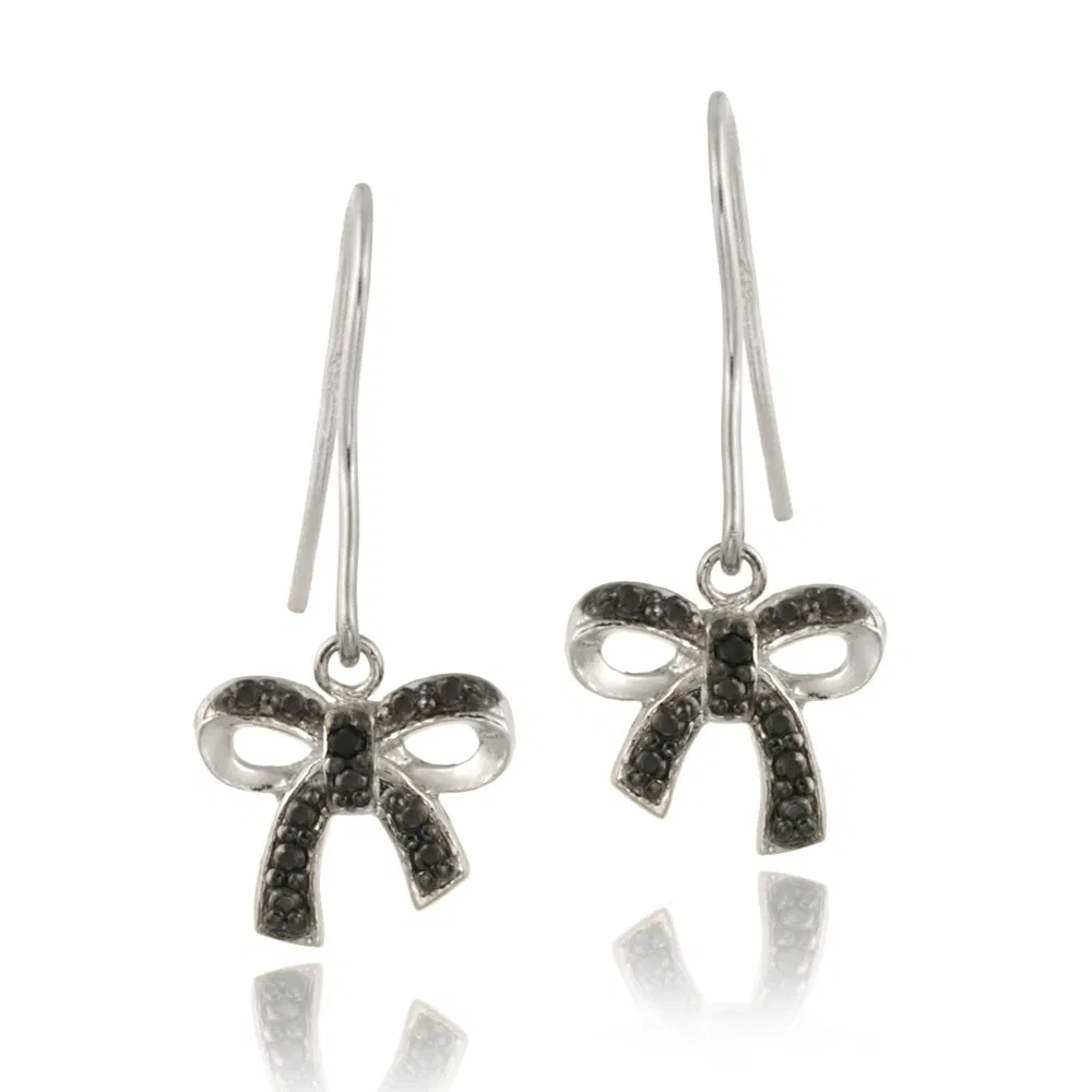 Sterling Silber Black Diamond Akzent Bow Dangle Ohrringe