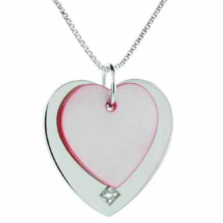 Sterling Silber Pink Shell & CZ Doppel Herz Tag Anhänger
