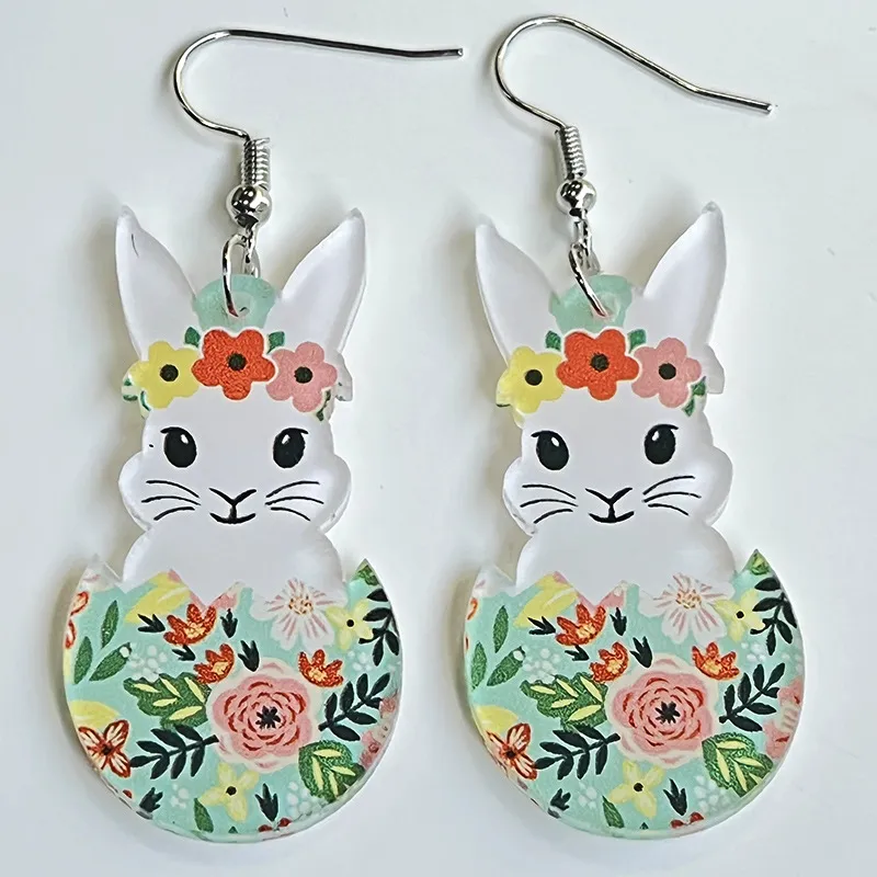 Ostern Kaninchen Blumenkorb Süßes gedruckte Ei Chick Frühling Blumen Ohrringe