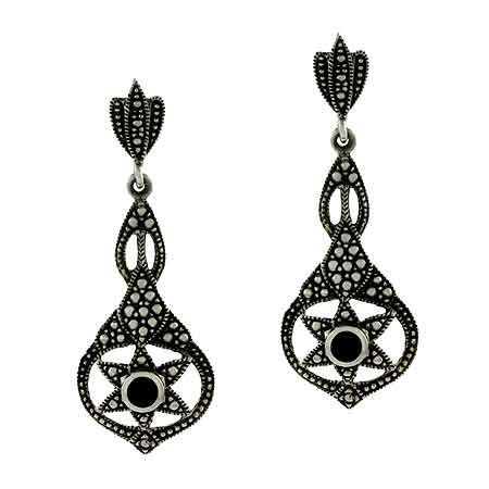 Antike Elegant Echt Onyx Stone Vintage Style Dangle Ohrringe
