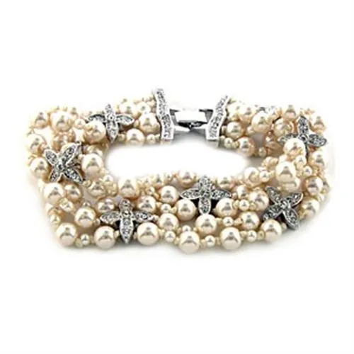 7X415 Rhodium Weiß Metall Armband mit Synthetisch in Weiß