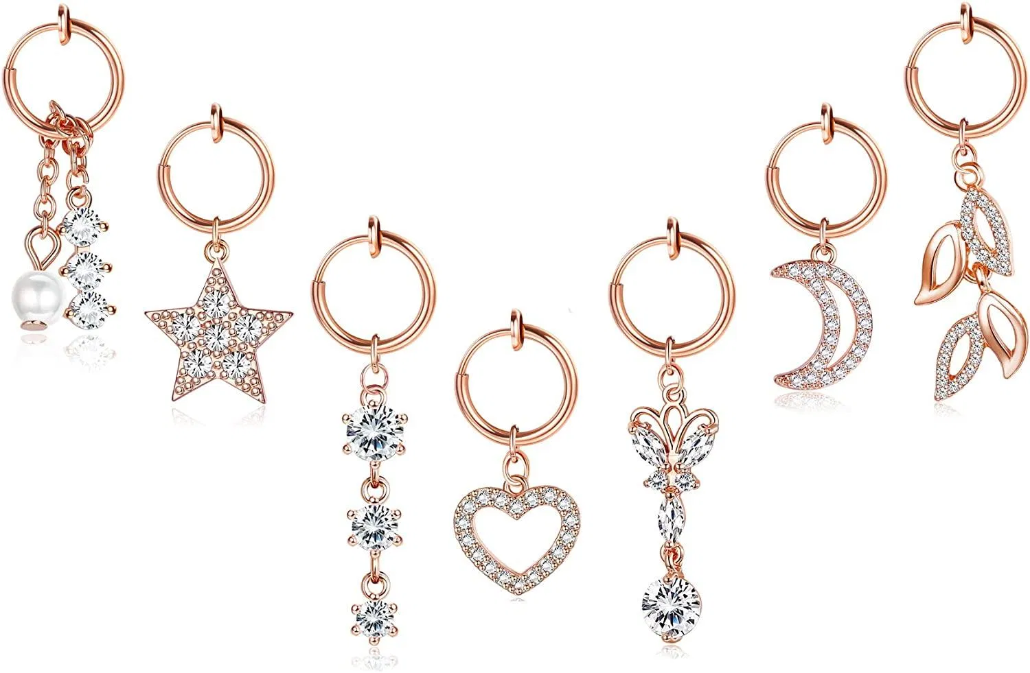 7pcs Clip auf Bauchknopf Ringe Falsche Bauchringe Hoop Bauchknopf Ringe für Frauen Non-Piercing Dangle Bauchknopf Ringe Falsche Nabel Ring Körper Schmuck