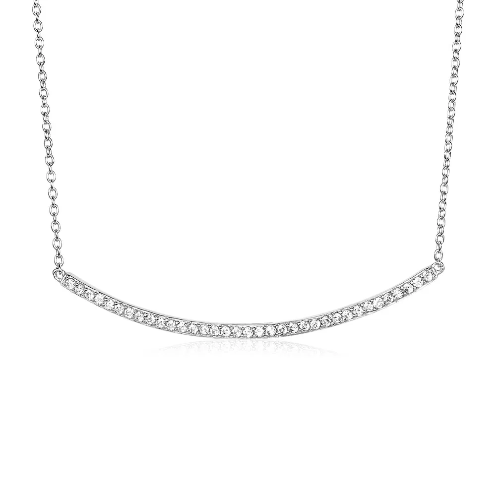 Sterling Silber Curved Bar Halskette mit Cubic Zirkonias