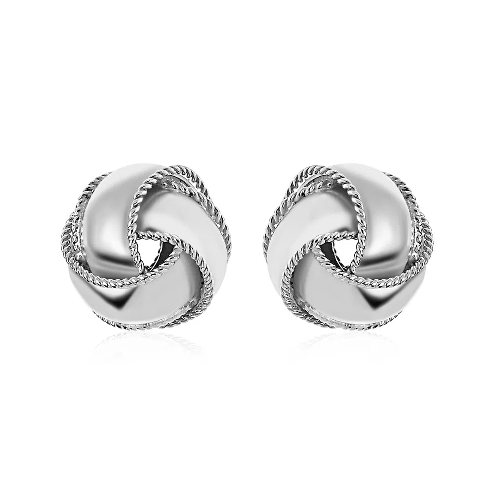 Texturisierte und polierte Love Knot Ohrringe in Sterling Silber (13 mm)