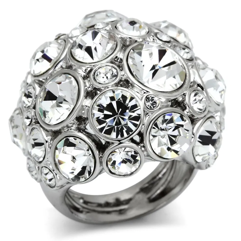 LO2546 - Rhodium-Brass - Ring mit Top-Grade - Kristall in Clear