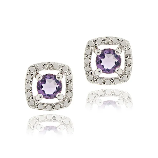 Sterling Silber Amethyst & Diamond Accent Square Stud Earrings