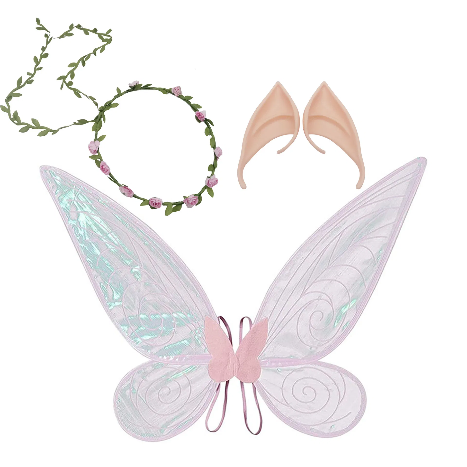 3pcs Girls Fairy Wings Kostüm Set mit Kopfbedeckung und Elf Ohren