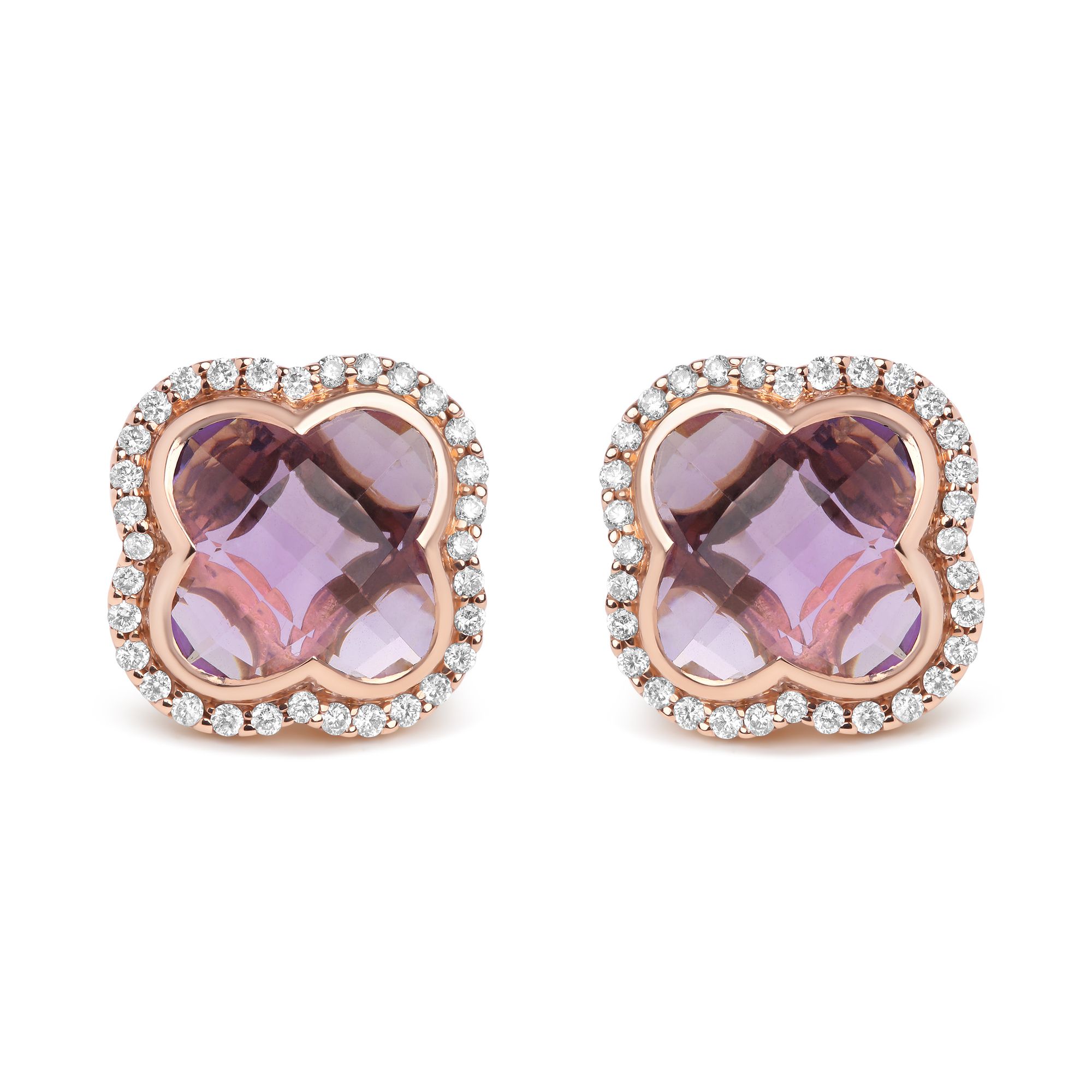 18 Karat Rose Gold 3 / 8 Cttw Diamant und 11x11mm Clover-Cut Purple Amethyst Edelstein Clover Halo Stud Ohrringe (G-H Farbe, SI1 - SI2 Klarheit)