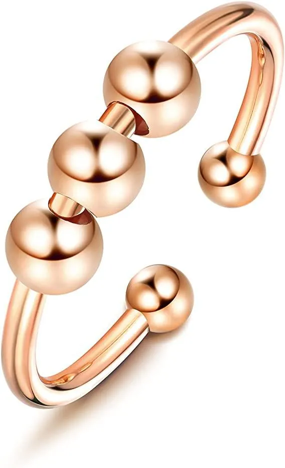 925 Sterling Silber Angst Ringe für Frauen Perlen 18K Gold beschichtete einstellbare stapelbare Band Ringe Fidget Spinner Ring für Angst Größe 7