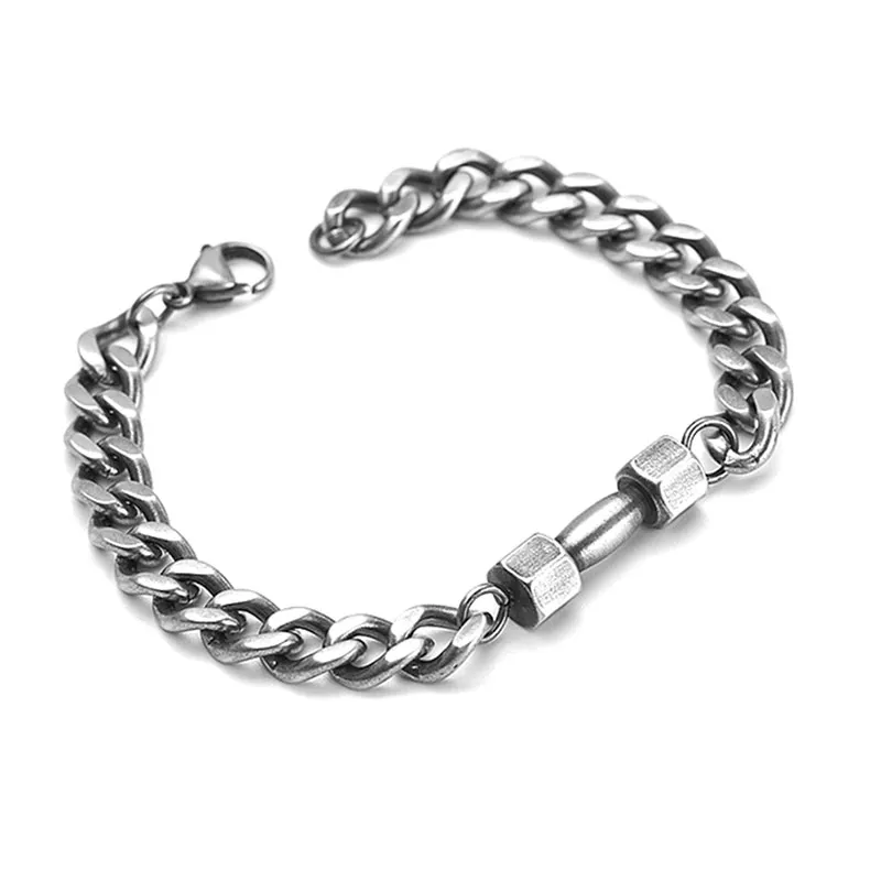 Mens Dumbbell Titanium Steel Armband Vintage