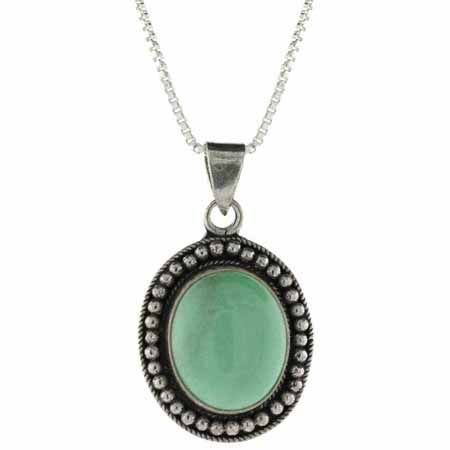 Echtes Varisite Stein Sterling Silber Bali Perlen Oval Hänger