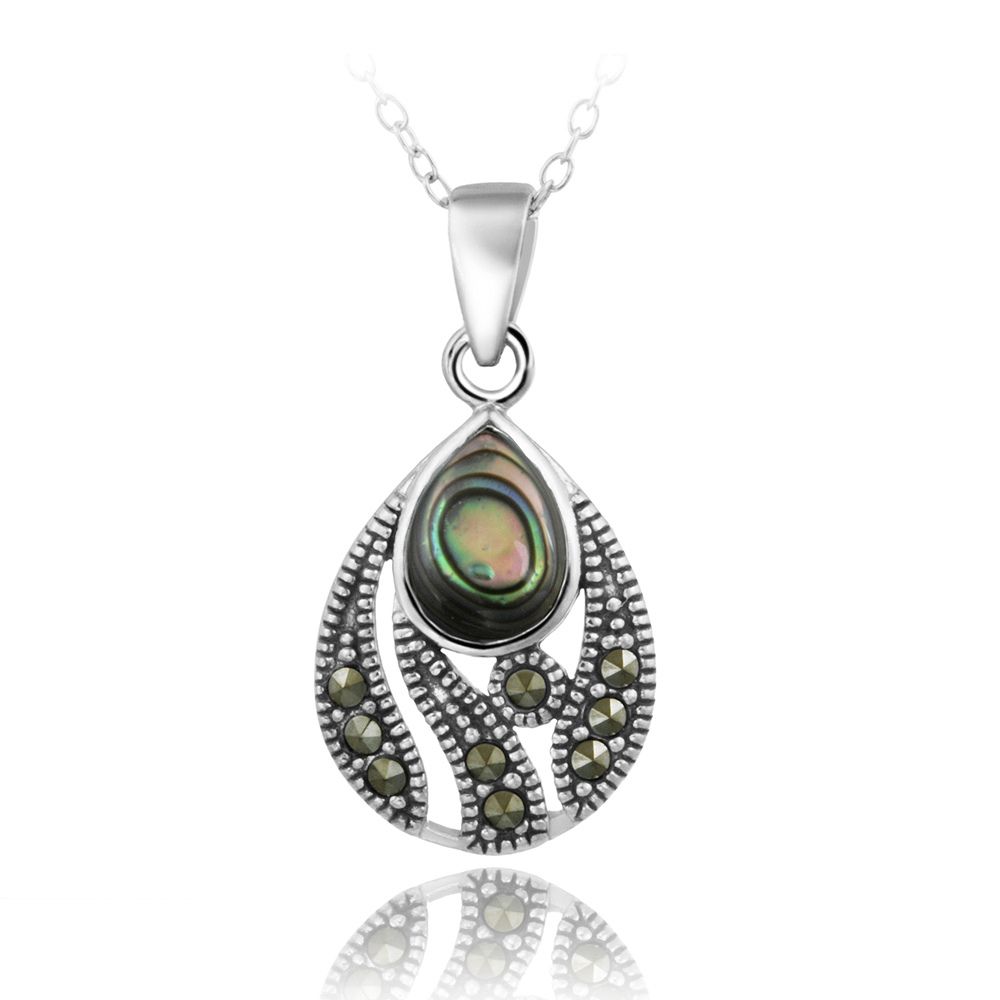 Sterling Silber Abalone & Marcasite Teardrop Anhänger