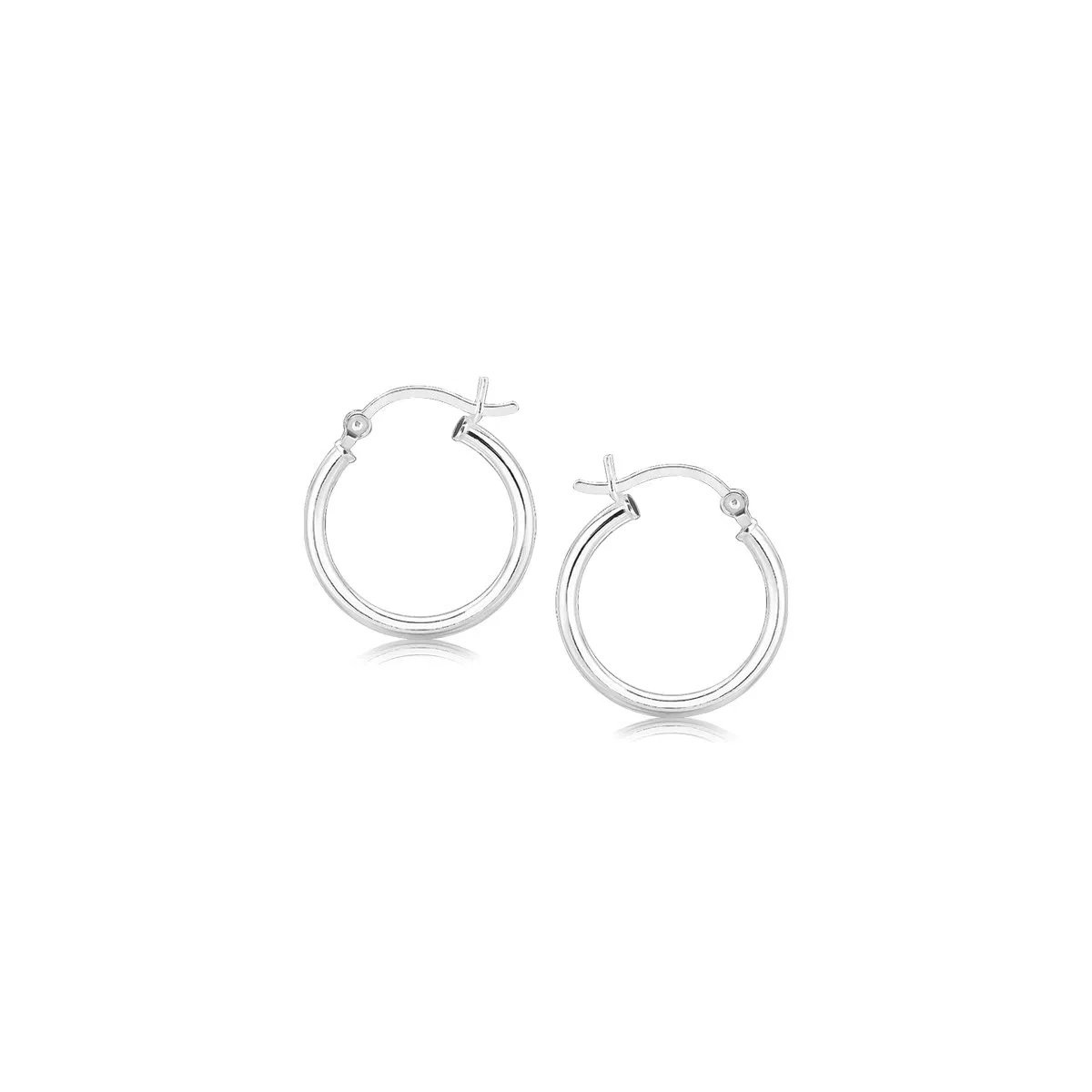 Poliertes Sterling Silber und Rhodium-Placed Hoop Ohrringe (2x15mm)