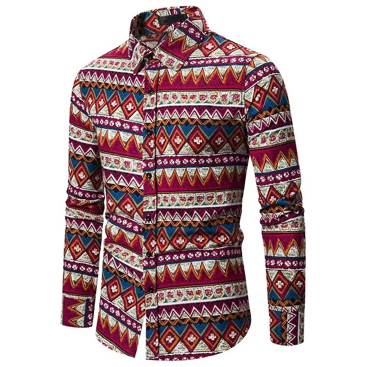 Herren gedruckte Long Sleeve Shirt Traditionelles Kleid Shirt