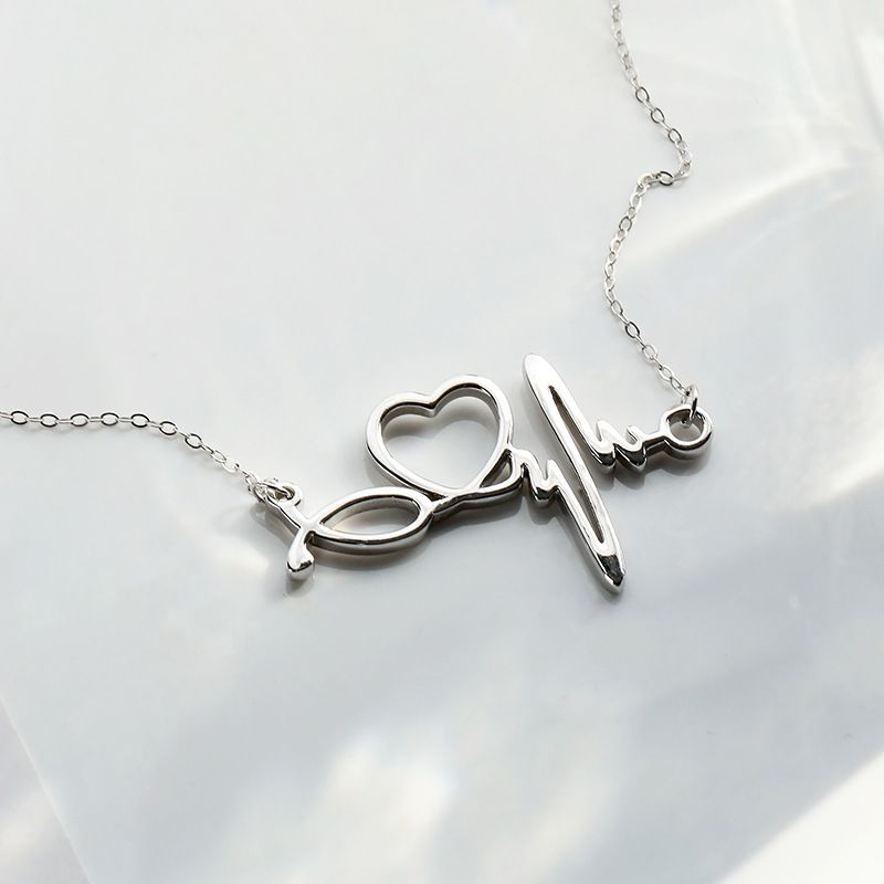 Ecg Halskette einfache Liebe 925 Sterling Silber Klavierkette
