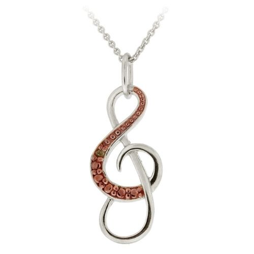 Sterling Silber Zwei-Ton Rose Gold Champagner Diamant Akzent Musical Note Kette