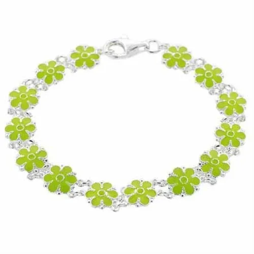 Silberlicht grünes Email Blumen Sommer Link Armband