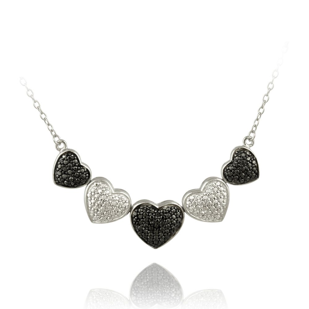 Sterling Silber Schwarz Diamant Akzent Herzen Halskette