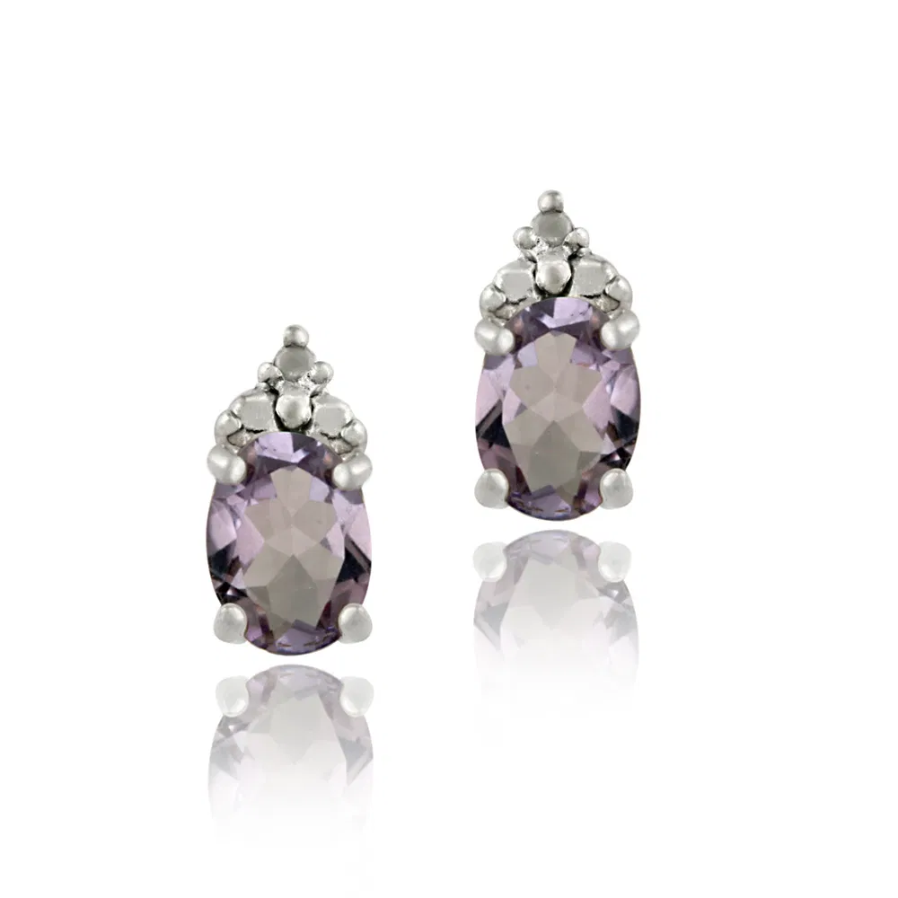 Sterling Silber 1,4ct Amethyst & Diamant Akzent Oval Drop Stud Ohrringe