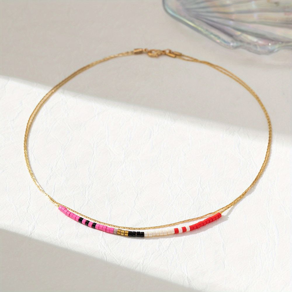 Boho-Stil gemischte Farbe Kristall Perlen Multilayer Damen Halskette Kupfer 14K Gold Platte Hypoallergenen Halsband Für Mädchen Schmuck Geschenk Halskette