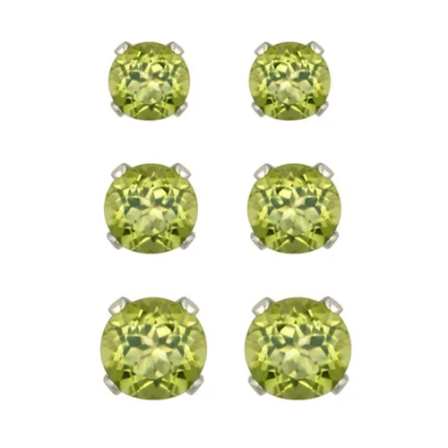 Sterling Silber 2ct Peridot 3mm, 4mm, 5mm Stud Ohrringe Set