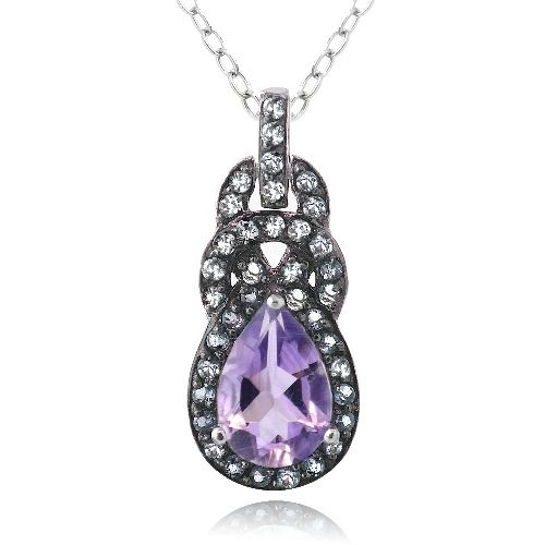 Sterling Silber Amethyst & Blau Topaz Twist Teardrop Halskette