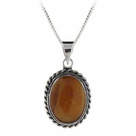 Sterling Silber Tigers Eye Bali Perlen Oval Anhänger