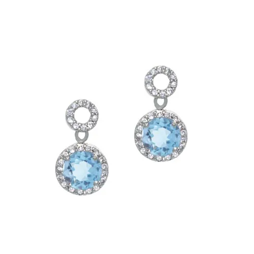 Sterling Silber 3,2 CT. Blaue Topaz und CZ Circle Dangle Ohrringe