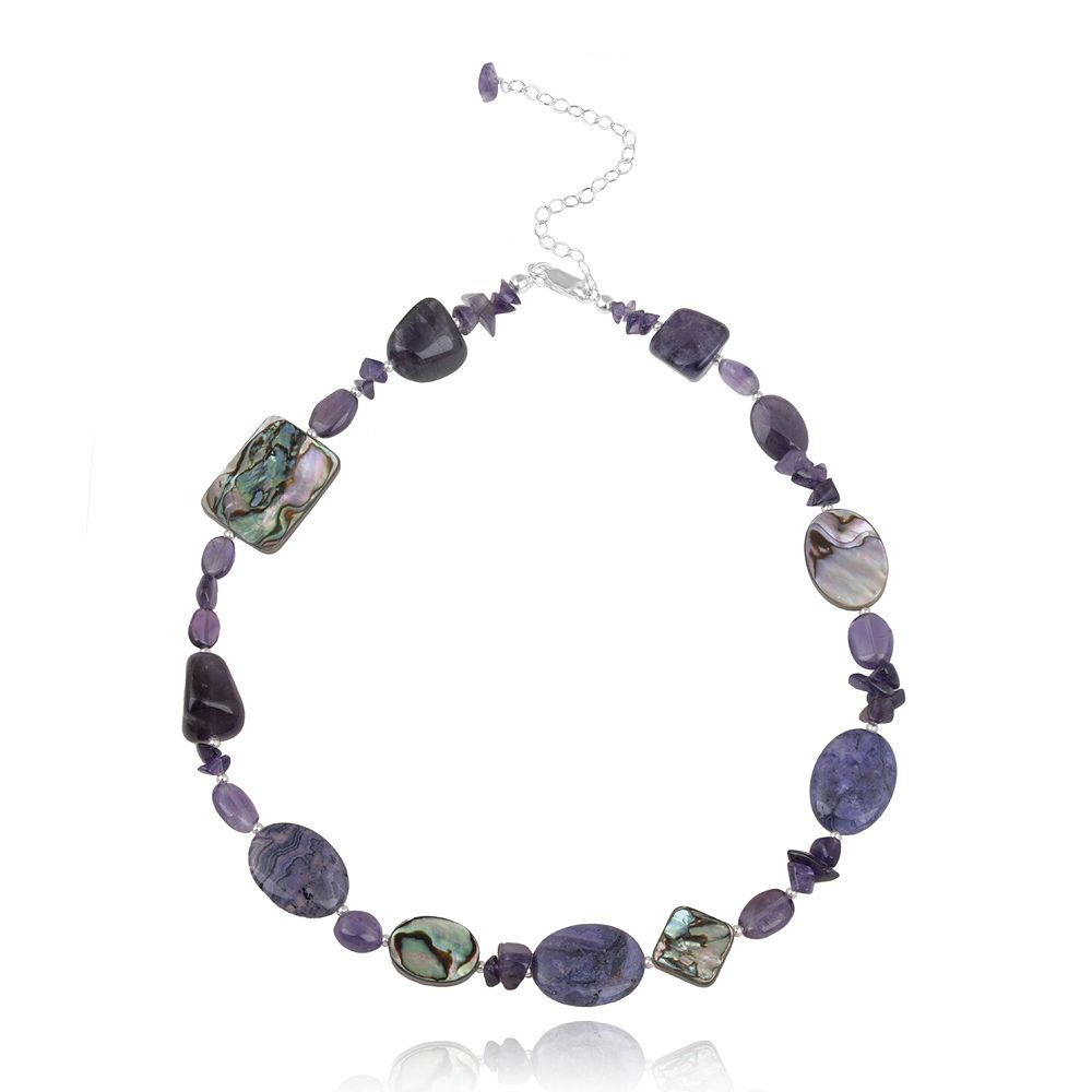 Sterling Silber Abalone, Amethyst Chips & Nuggets Mode Halskette