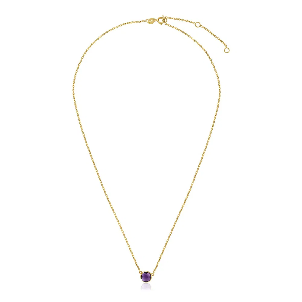 14 Karat Gelbgold 17 Zoll Halskette mit rundem Amethyst