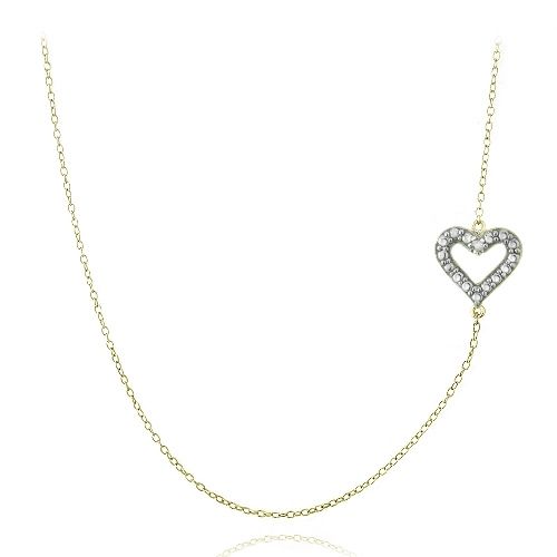 Gold-Ton über Silber-Diamanten - Akzent-Herz - Kette Halskette