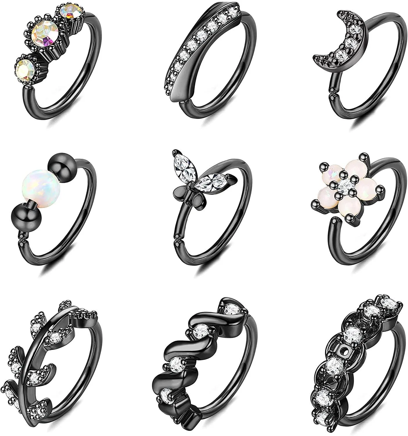 9Pcs 20G Edelstahl Nasenring Schleife für Frauen Männer gepflastert CZ Schmetterlingsblatt Blumen Crawler Knorpel Helix Ohrringe Nase Ohr Piercing Schleife Körper Piercing Schmuck