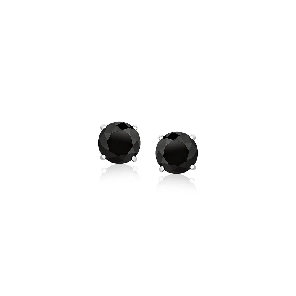 14 Karat Weißgold Stud Ohrringe mit schwarzem facetiertem Kubikzirkonia (5mm)
