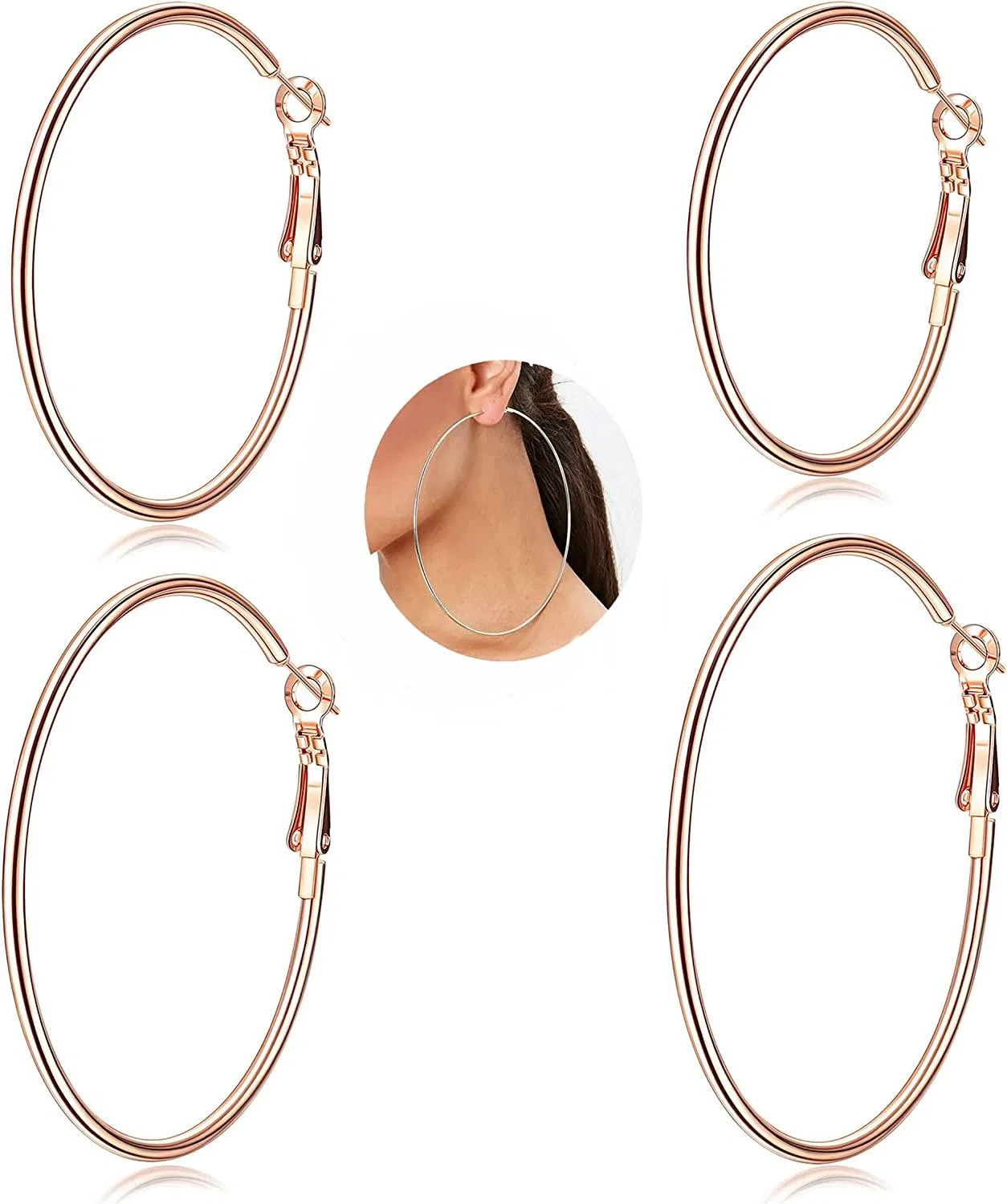 4 Paare 18K Gold Plated Big Hoop Ohrringe für Frauen Edelstahl Ohrringe Set Geschenk für Frauen (2'' 2,5'' 3'' 4'')