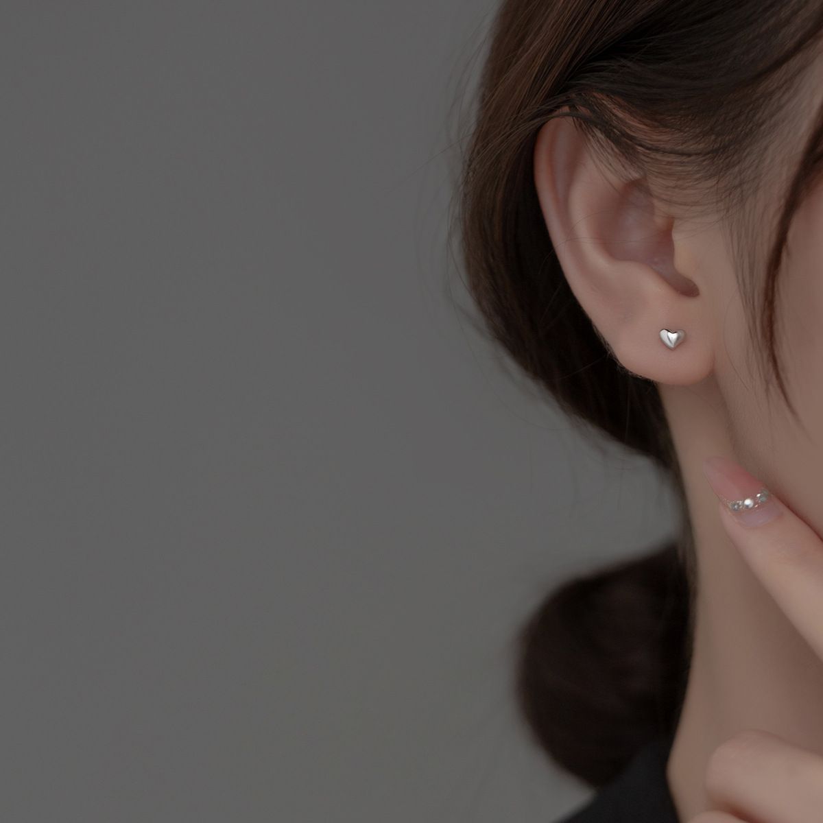 S925 Silber Glossy Love Heart Stud Ohrringe Simple Daily